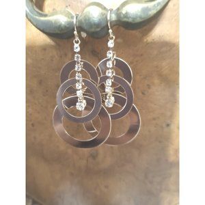 Dangle Vintage Avon 2010 gold earrings with 7 clear stones and 3 circles gold to